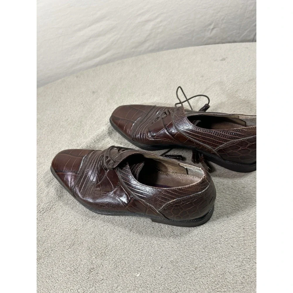 Fratelli PSF Shoes Ltd Men's 10 M Brown Croc Embossed Leather Lace Up Derby